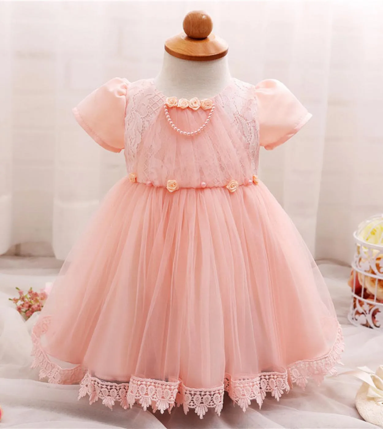 0 2t Baby Girl White Dress Lace Flower Girls Abitie per matrimoni Infant 1st Birthday Princess Bow Clothes Babe Tulle T