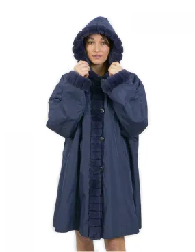 60 Pelliccia Rex cappotto reversibile lato piumino e lato pelliccia colore blu con cappuccio 