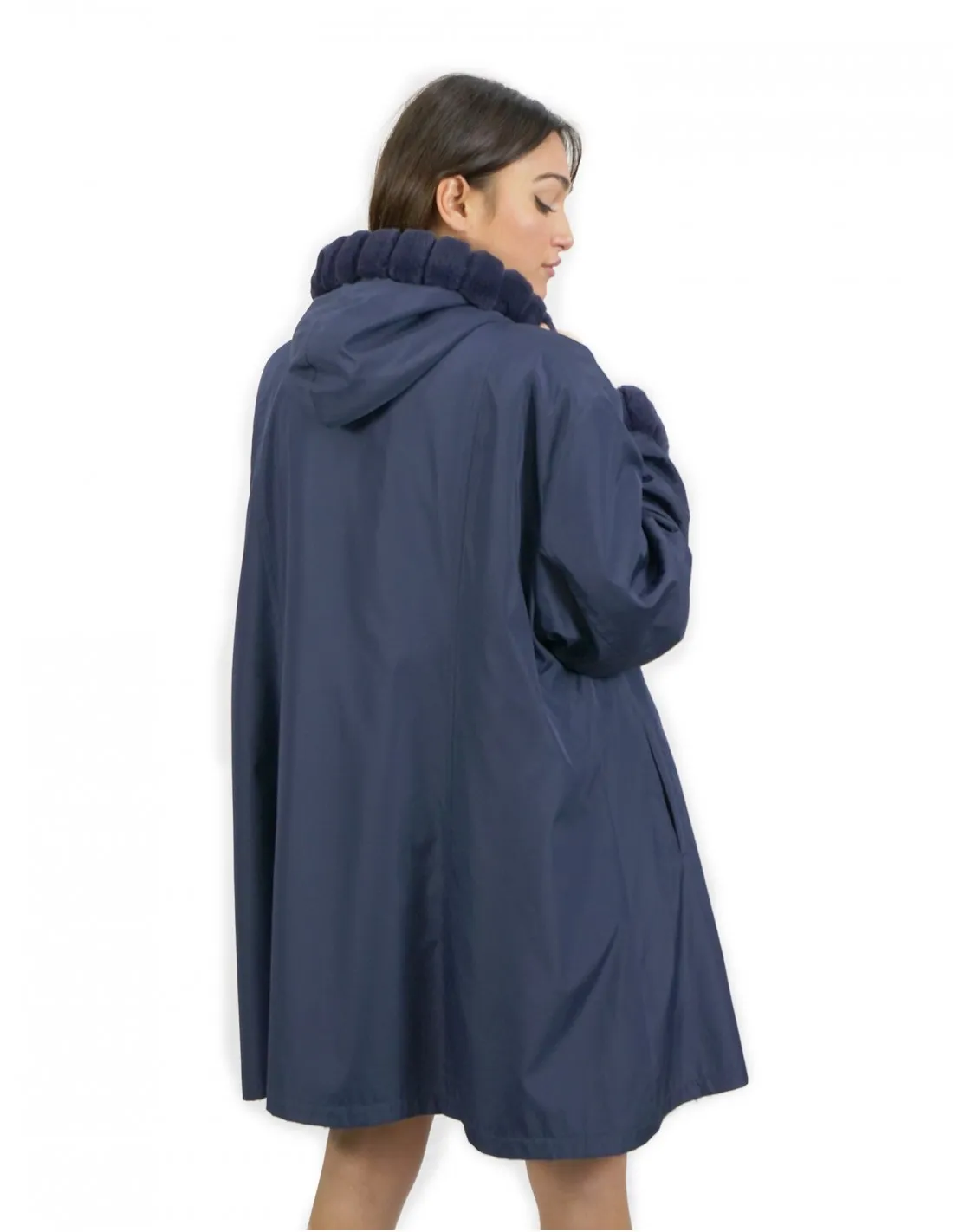 60 Pelliccia Rex cappotto reversibile lato piumino e lato pelliccia colore blu con cappuccio 