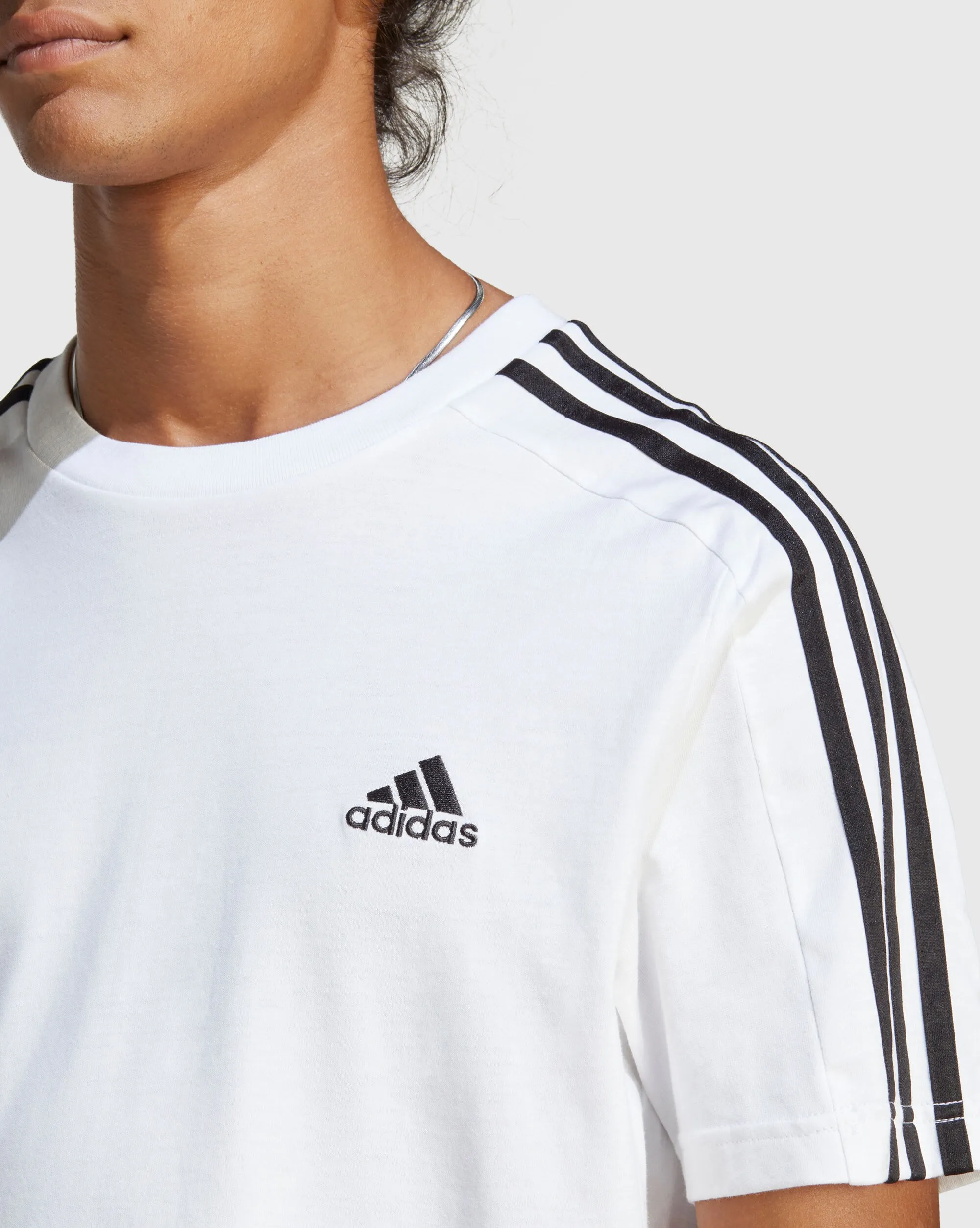 Adidas T-shirt Essentials Single Jersey 3-Stripes Bianco Uomo