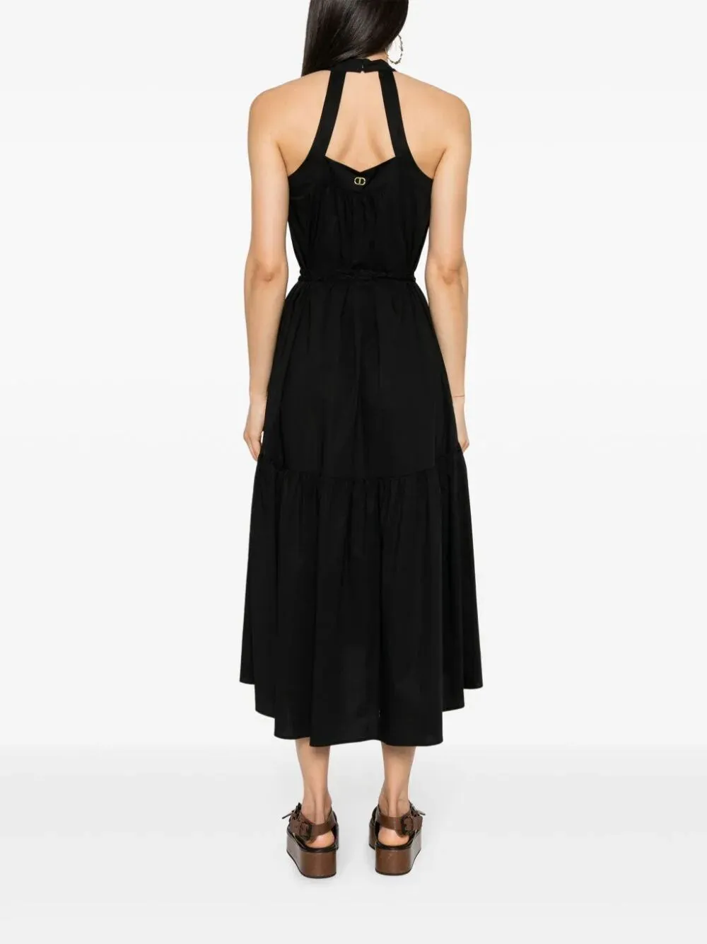 American-Neck Long Dress With Belt