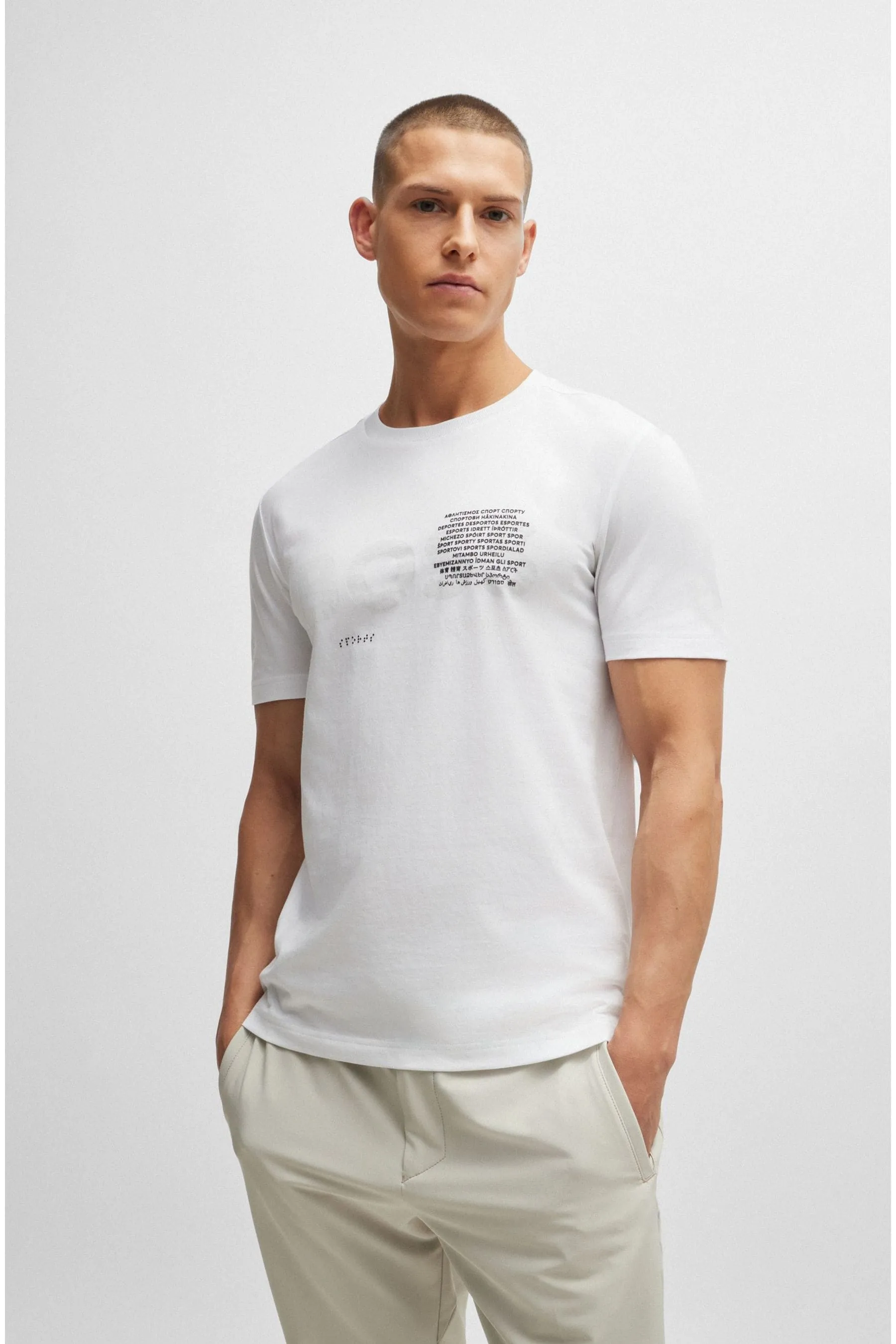 BOSS Signature - T-shirt in jersey di cotone con disegno artistico