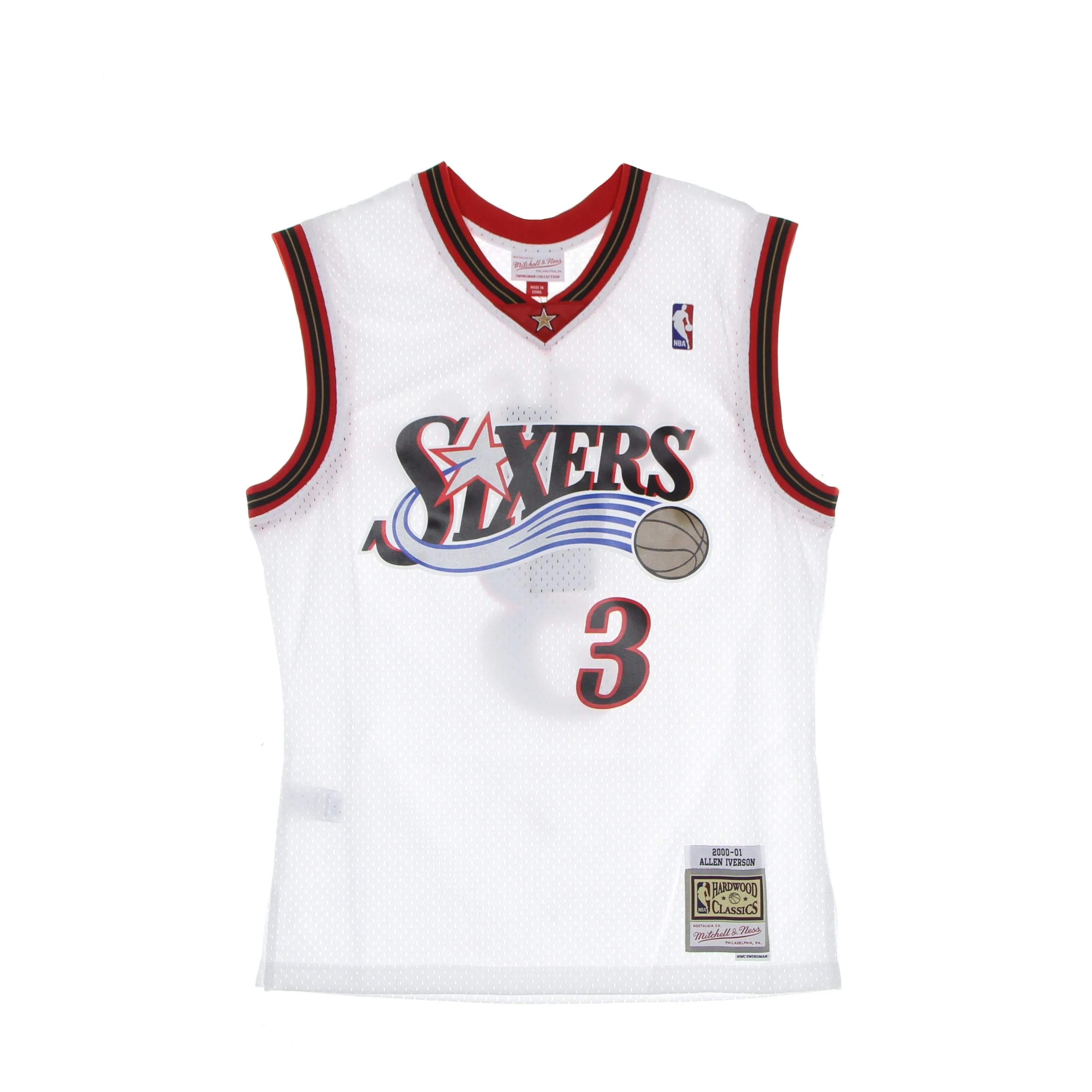Canotta Basket Uomo Nba Swingman Jersey Hardwood Classics No 3 Allen Iverson 2000-01 Phi76e Home White/white
