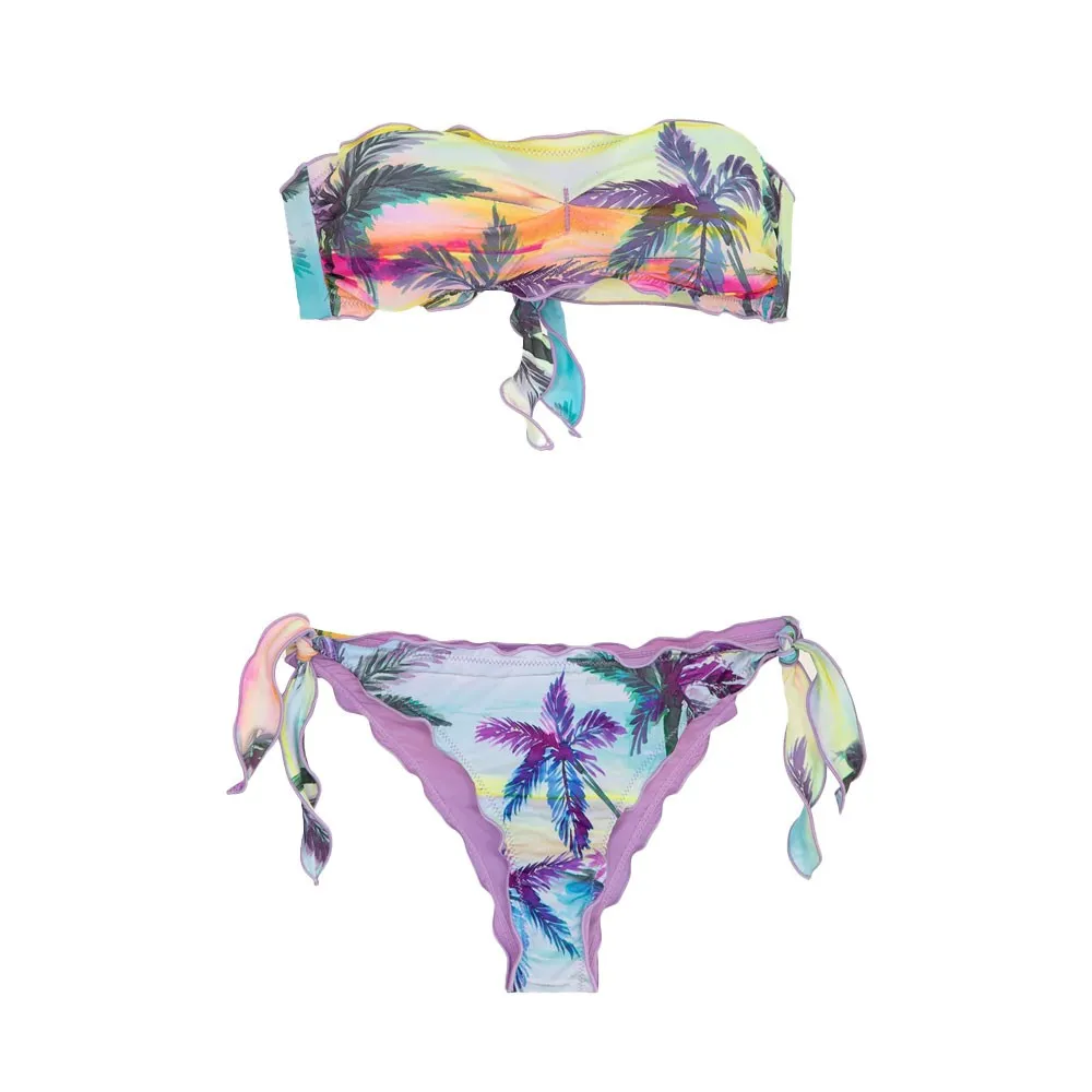 Effek Bikini Sbambolato Fascia Palme Multicolore Donna