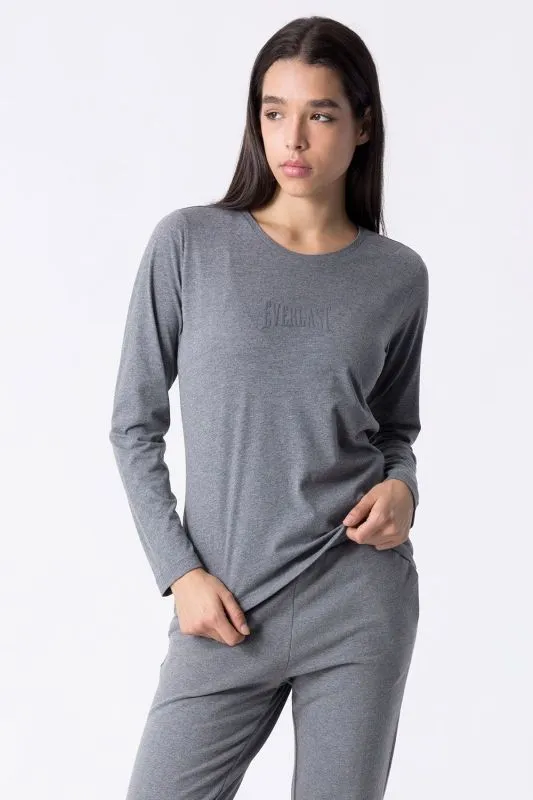 EVERLAST BASIC Mid Grey Melange t-shirt manica lunga in jersey donna