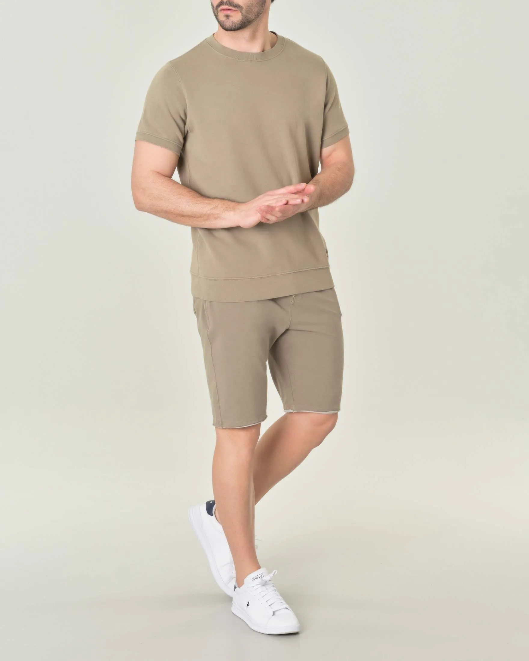 Felpa color fango mezza manica in pima cotton peruviano