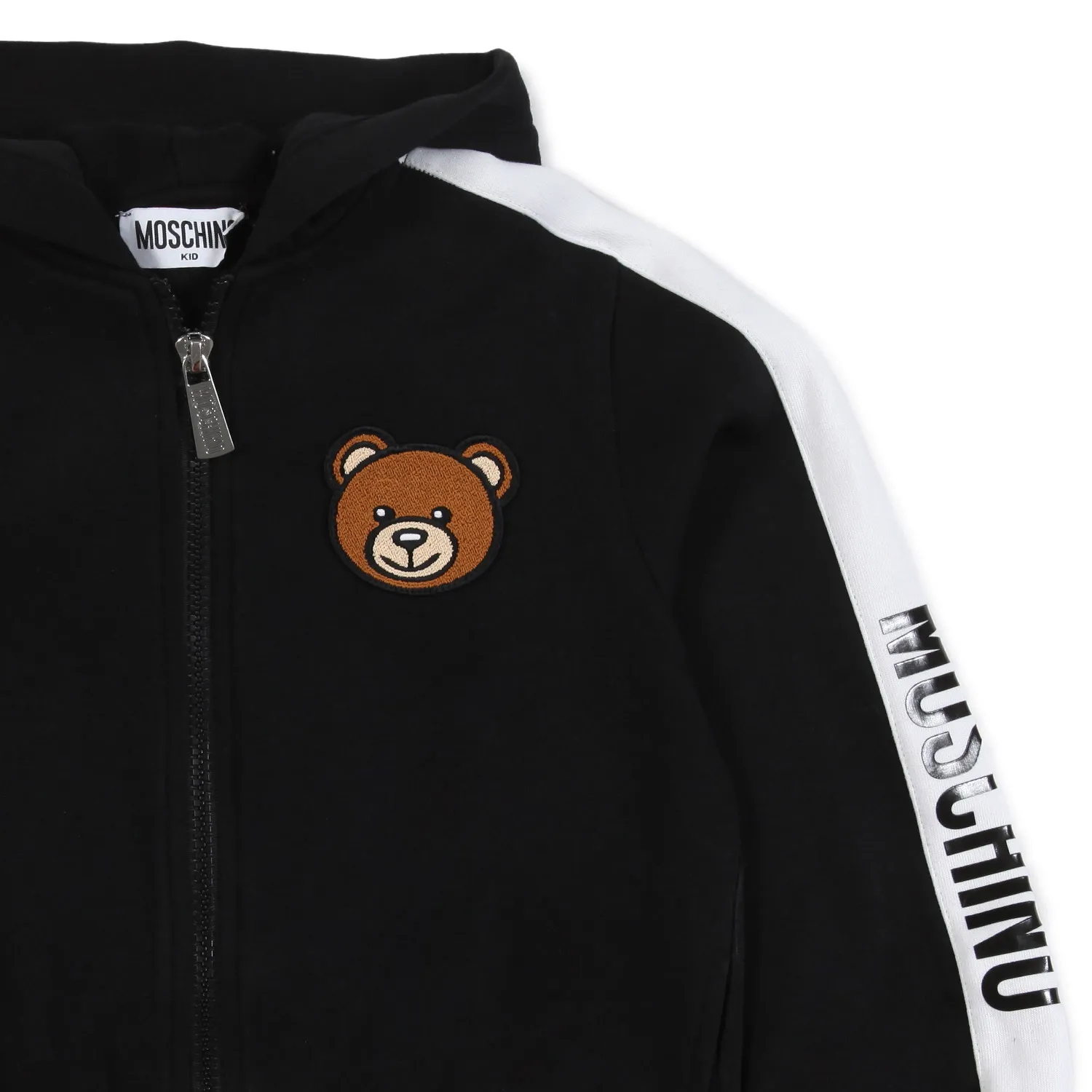 Felpa Hoodie Nera E Bianca Con Patch Teddy Bear