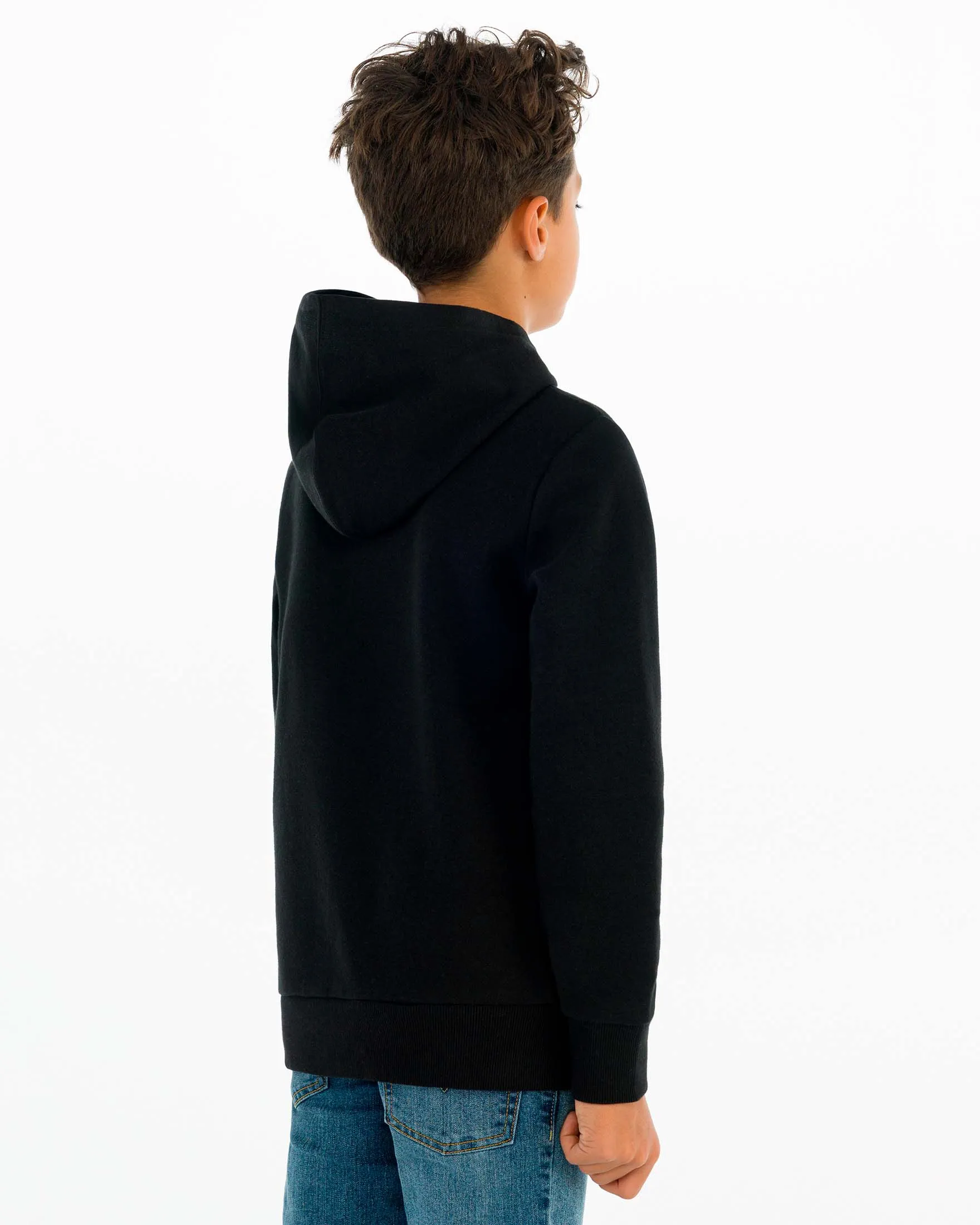 Felpa nera con cappuccio e logo batwing rosso 10-16 anni