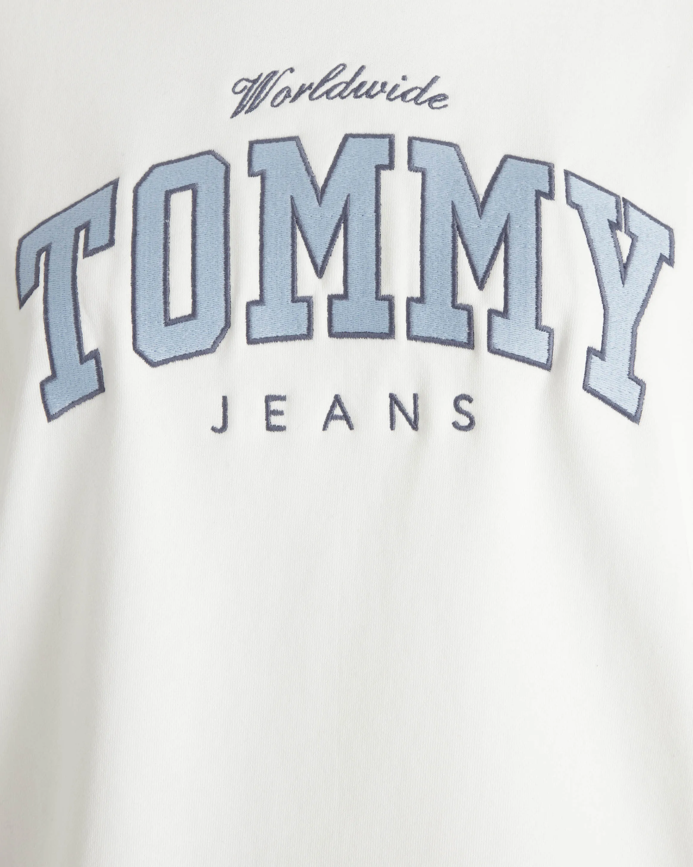 Felpa over bianca in jersey di cotone con maxi scritta logo azzurra