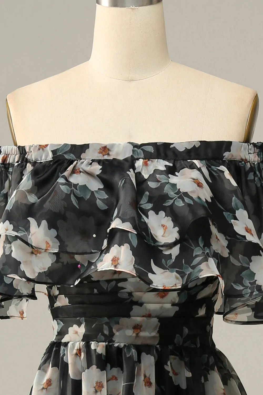 Fiore nero staccabile senza spalline fuori dalla spalla Prom Dress