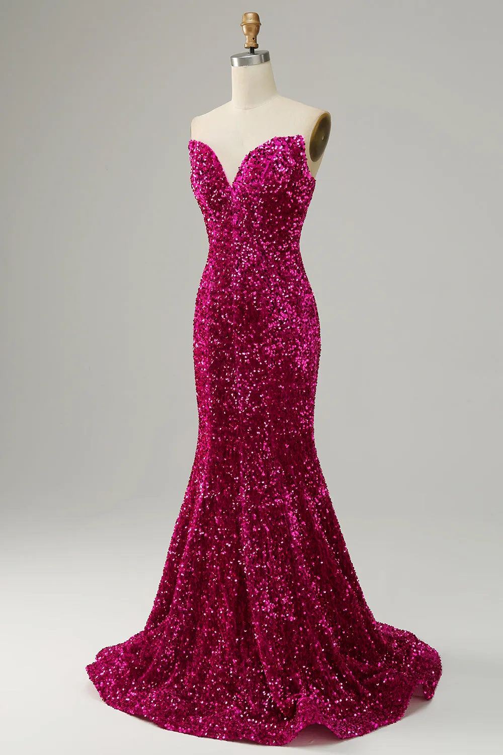 Fucsia Sweetheart Neck Abito da ballo a sirena con spazzatura