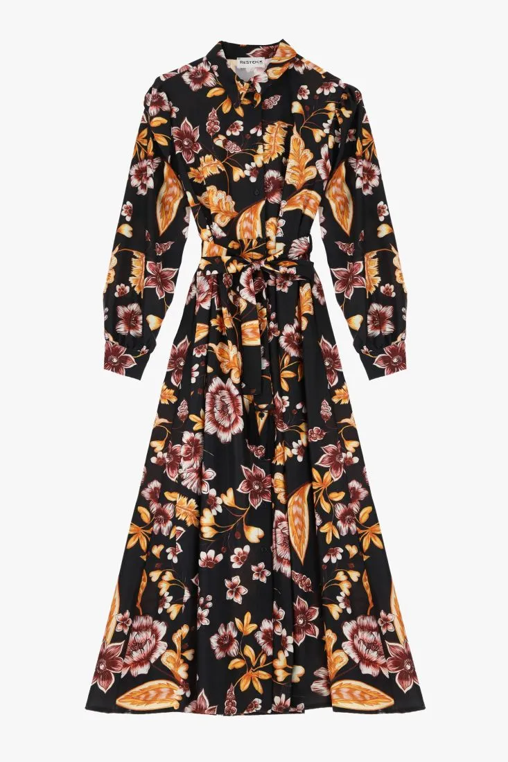  Long floral dress with belt    