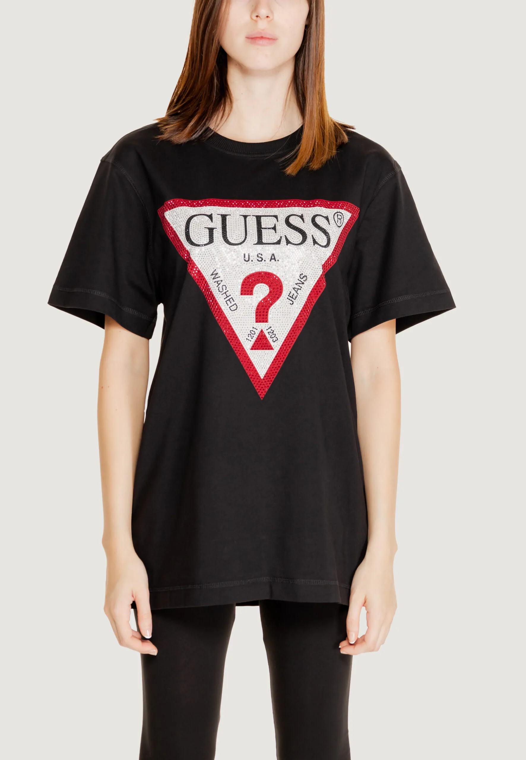 Maglia Guess SS CN SHINY TRIANGLE Nero