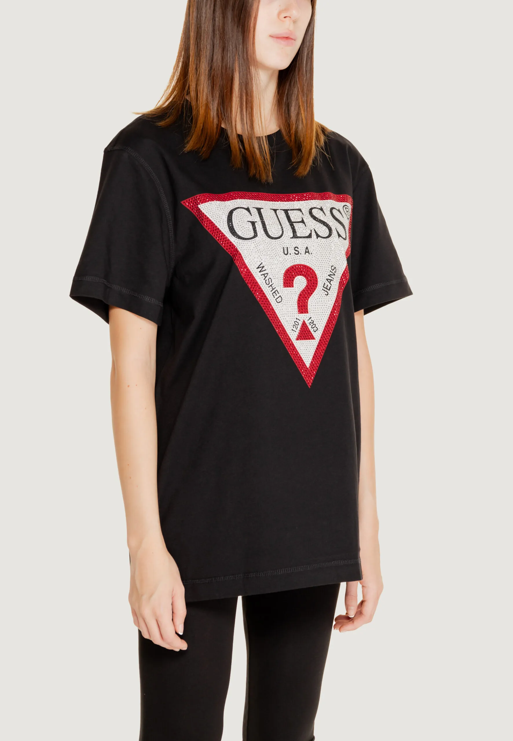 Maglia Guess SS CN SHINY TRIANGLE Nero