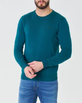 Maglia ottanio girocollo in misto cotone e seta