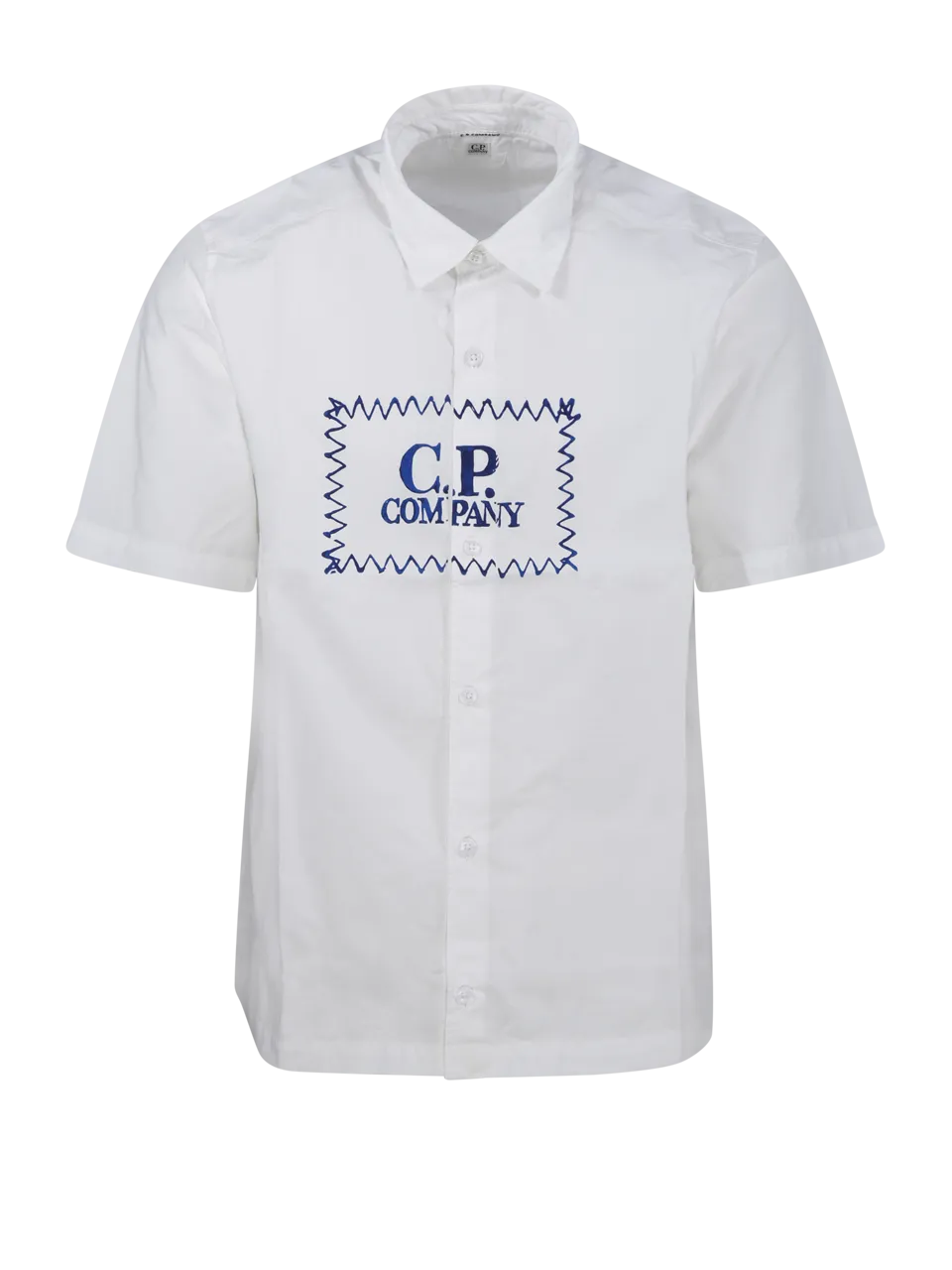 MEN CP COMPANY WHITE COTTON POPELINE LABEL STYLE LOGO SHIRT