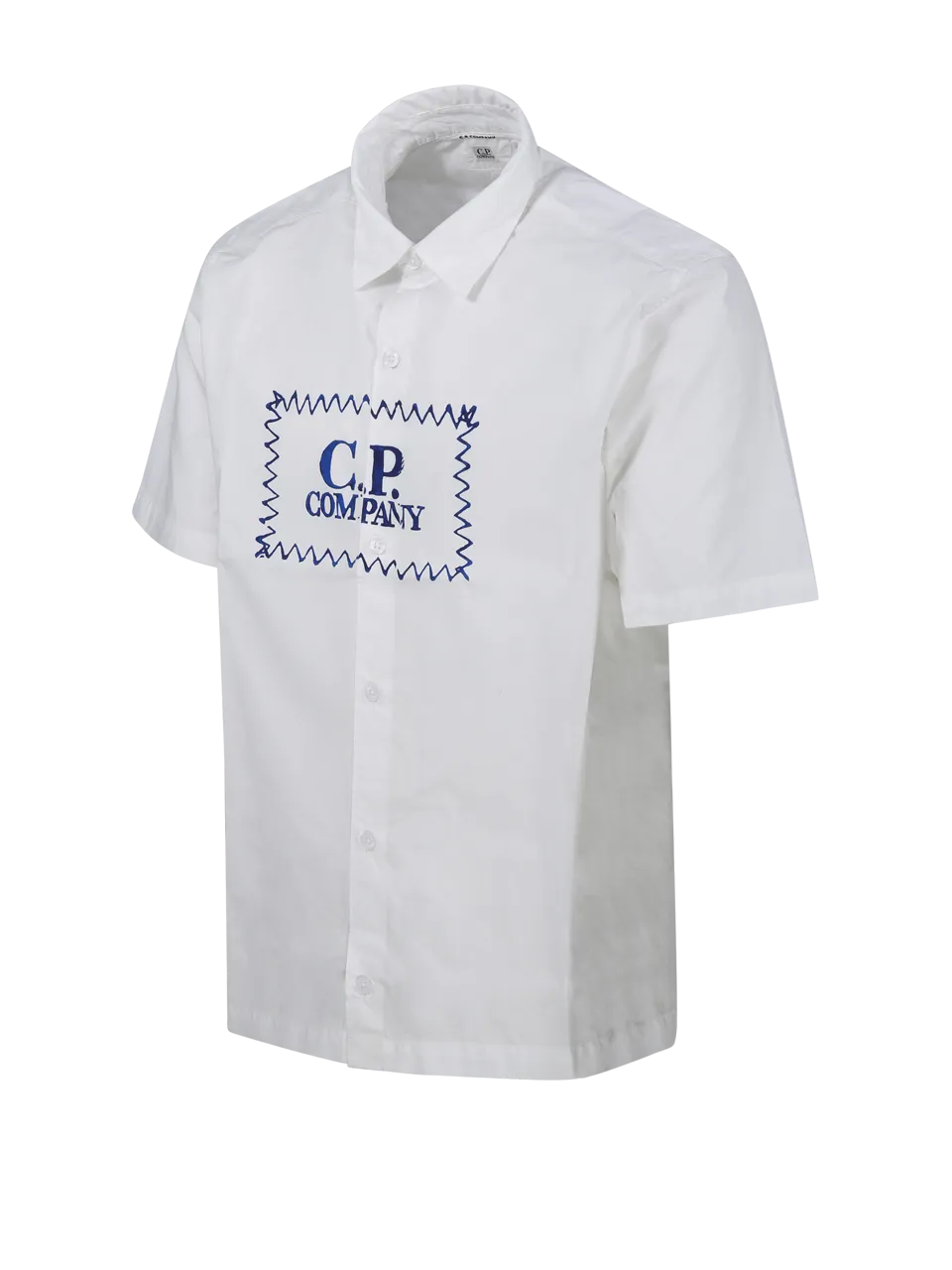 MEN CP COMPANY WHITE COTTON POPELINE LABEL STYLE LOGO SHIRT