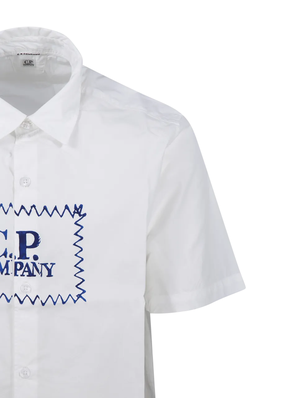 MEN CP COMPANY WHITE COTTON POPELINE LABEL STYLE LOGO SHIRT