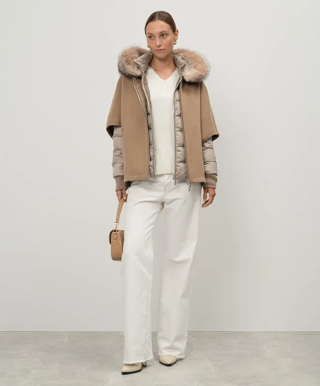 MooRER Piumino beige in pelliccia di volpe con gilet staccabile in lana e cashmere PEGASOCWR