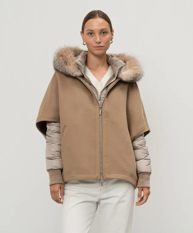 MooRER Piumino beige in pelliccia di volpe con gilet staccabile in lana e cashmere PEGASOCWR