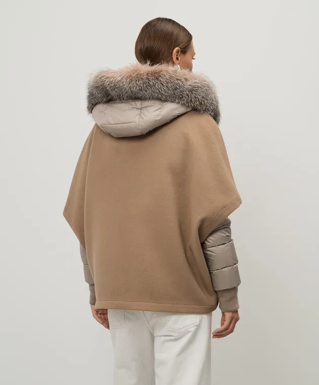 MooRER Piumino beige in pelliccia di volpe con gilet staccabile in lana e cashmere PEGASOCWR