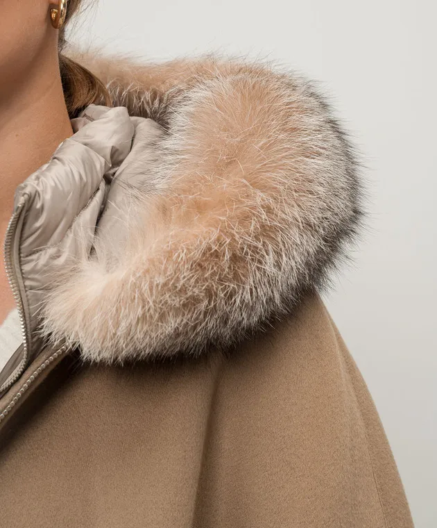 MooRER Piumino beige in pelliccia di volpe con gilet staccabile in lana e cashmere PEGASOCWR