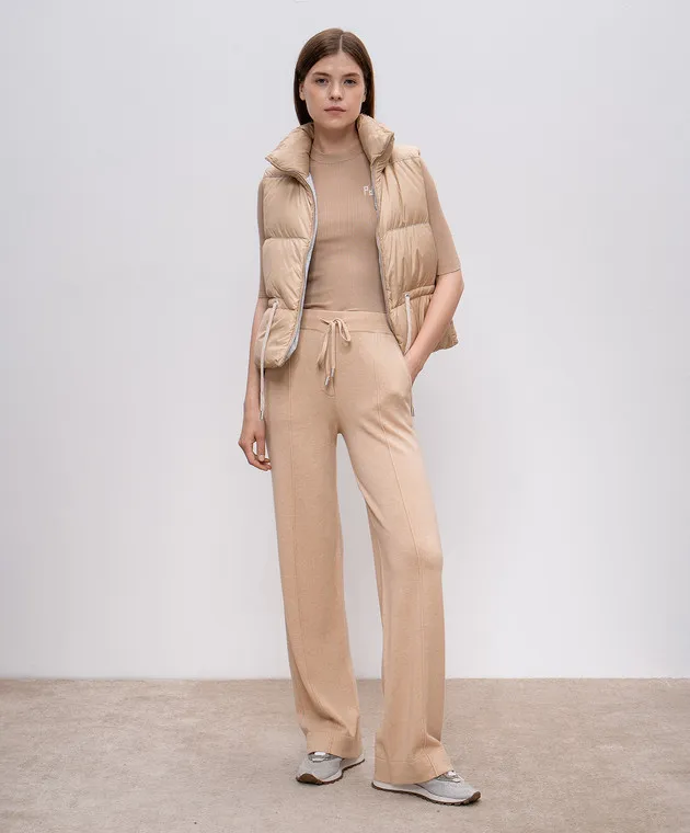 Peserico Gilet in piumino beige con catena monil A0340706957