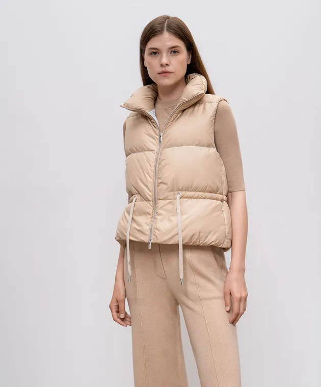 Peserico Gilet in piumino beige con catena monil A0340706957