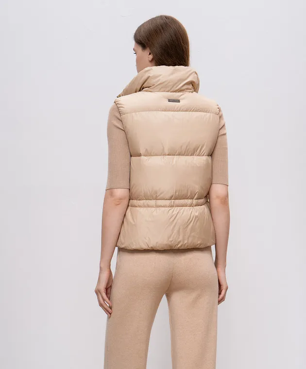 Peserico Gilet in piumino beige con catena monil A0340706957