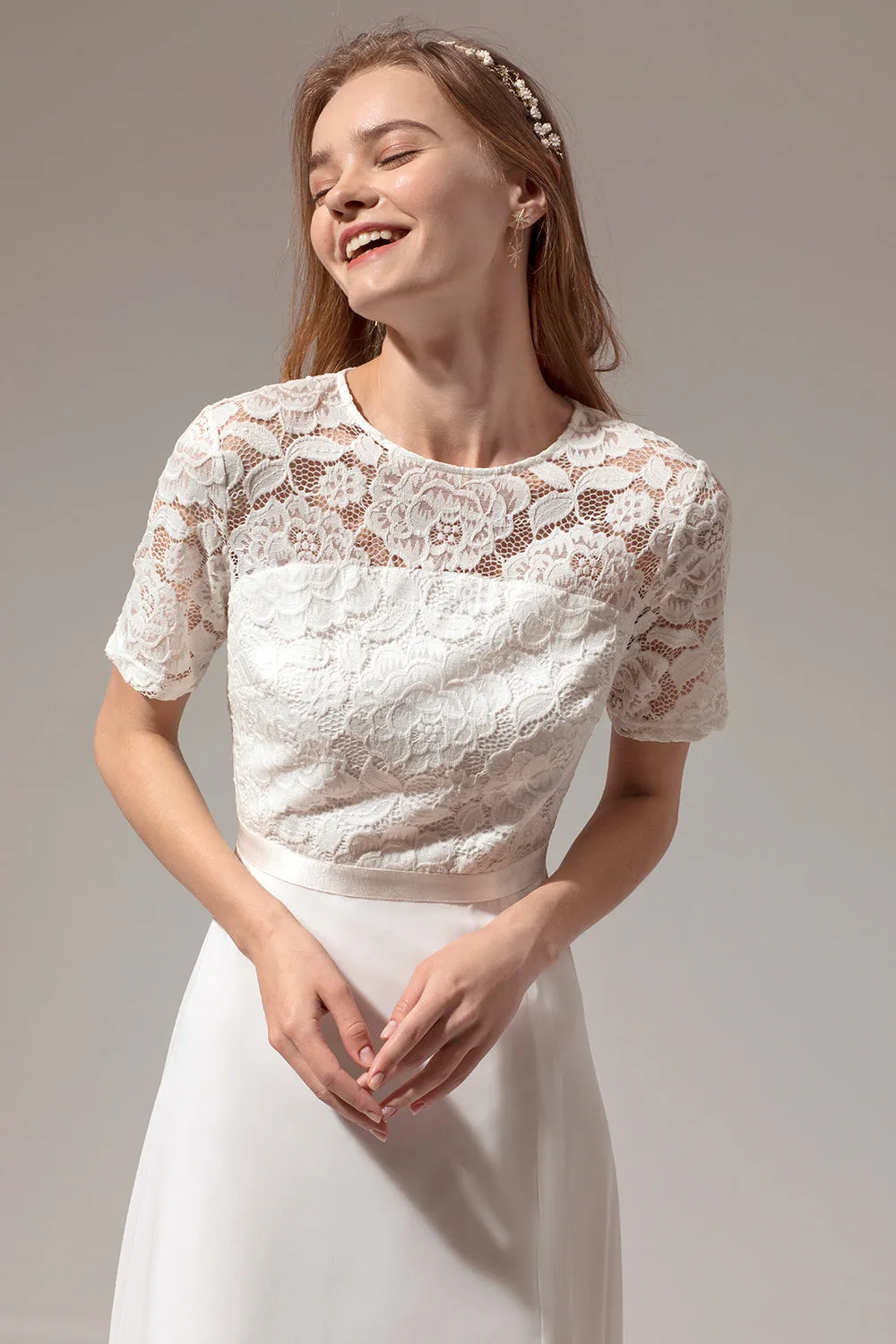 Prom Dress formale Bianco una linea con pizzo