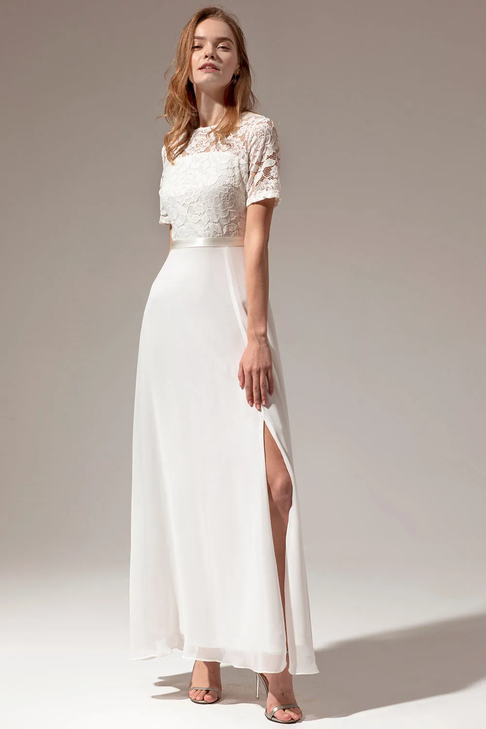 Prom Dress formale Bianco una linea con pizzo