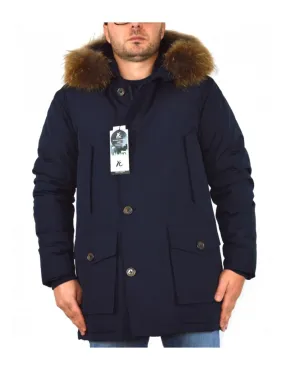 READOUT piumino parka uomo blu invernale cappuccio pelliccia