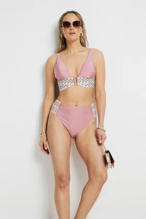 River Island - Slip bikini elasticizzato a vita alta