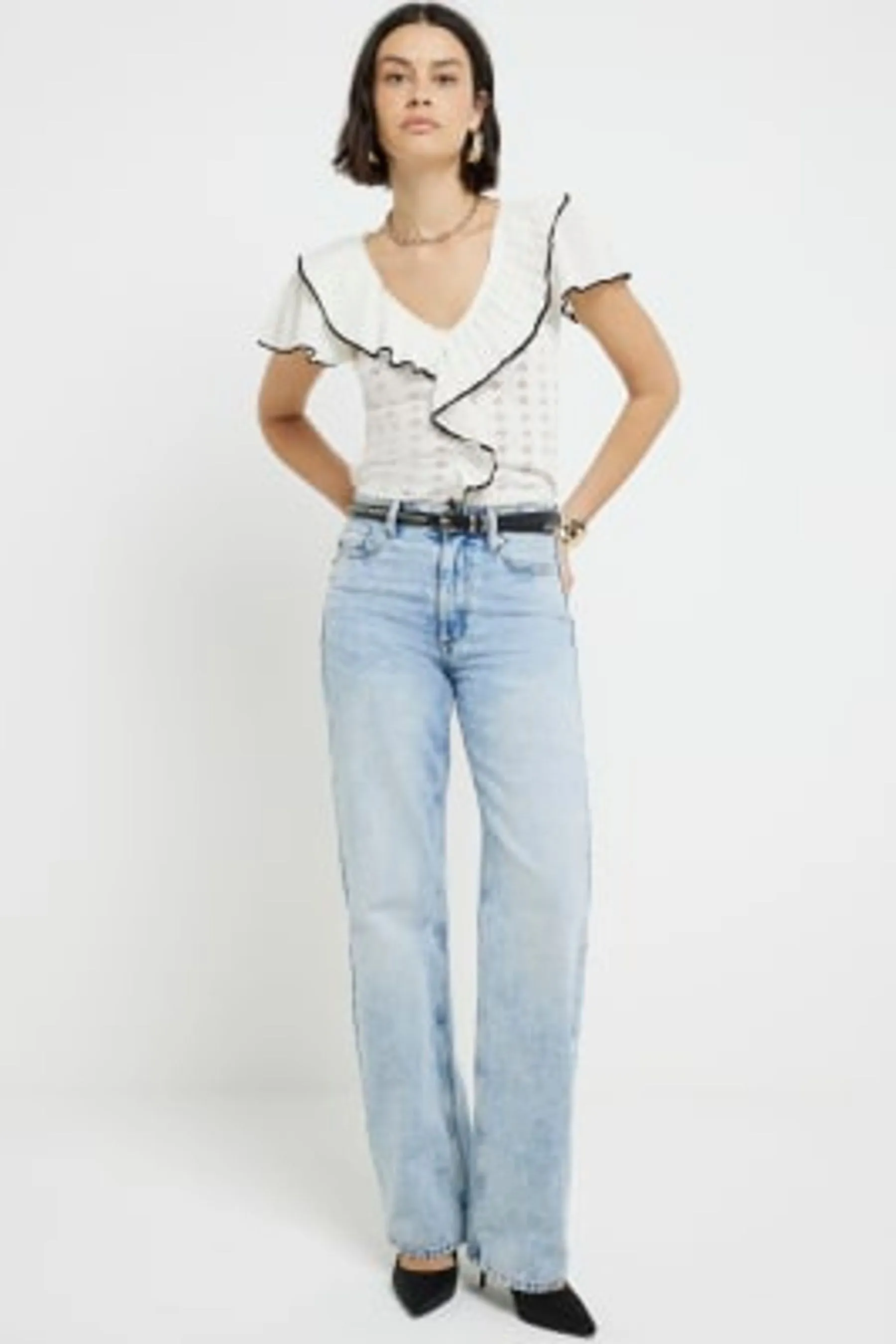 River Island - Top in maglia con volant