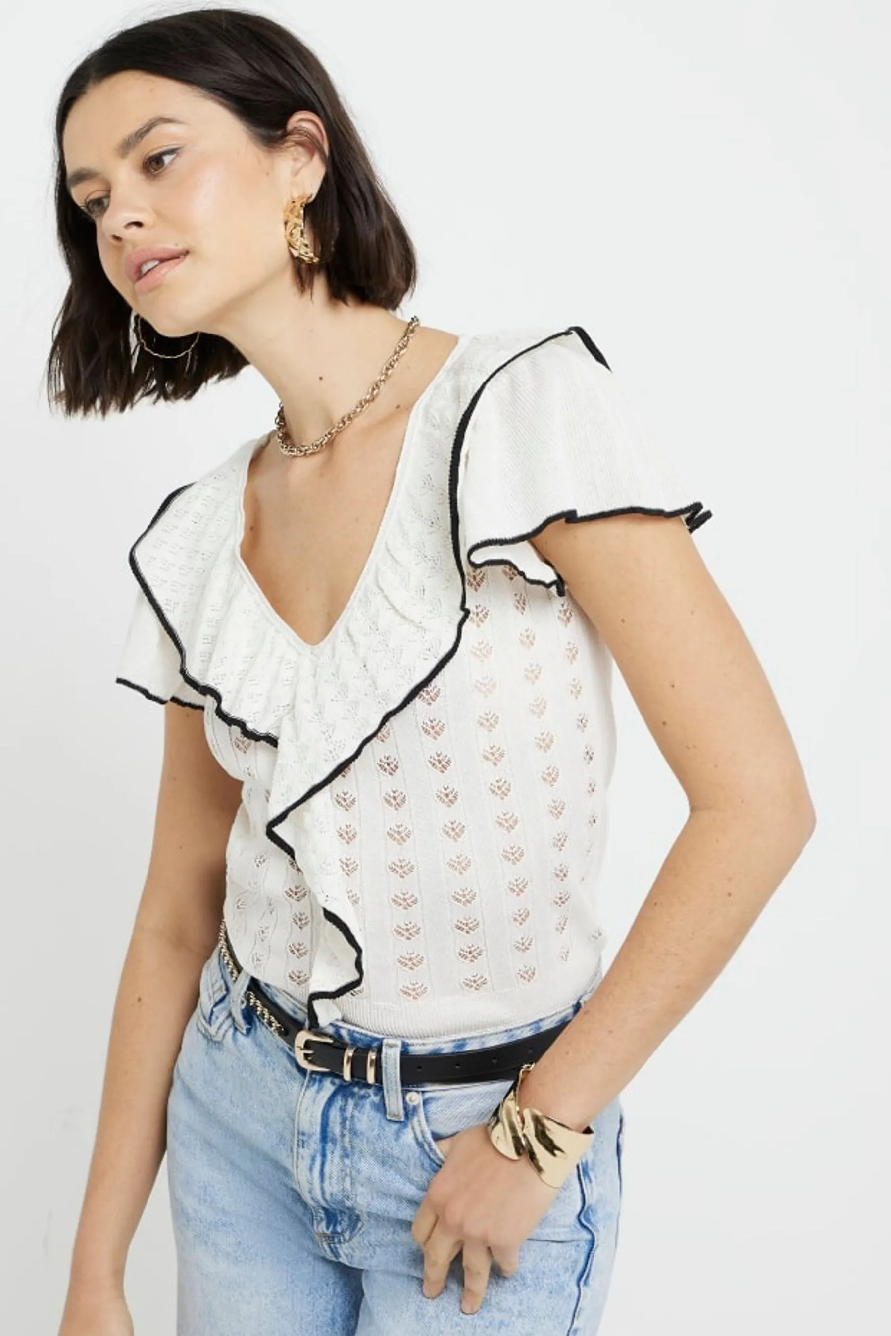 River Island - Top in maglia con volant