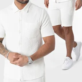 Set camicia a maniche corte e pantaloncini da jogging beige