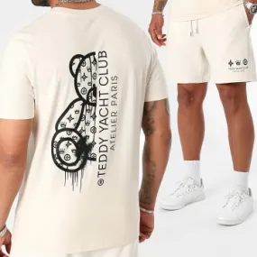 Set di maglietta e pantaloncini da jogging beige e neri