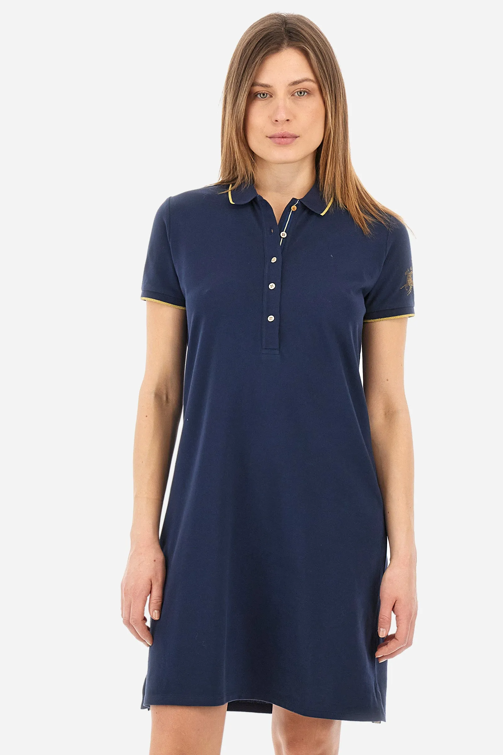 Short-sleeved regular-fit dress in elasticated cotton - Yashila