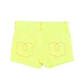 Shorts Di Jeans Giallo Fluo Con Paillettes Bambina