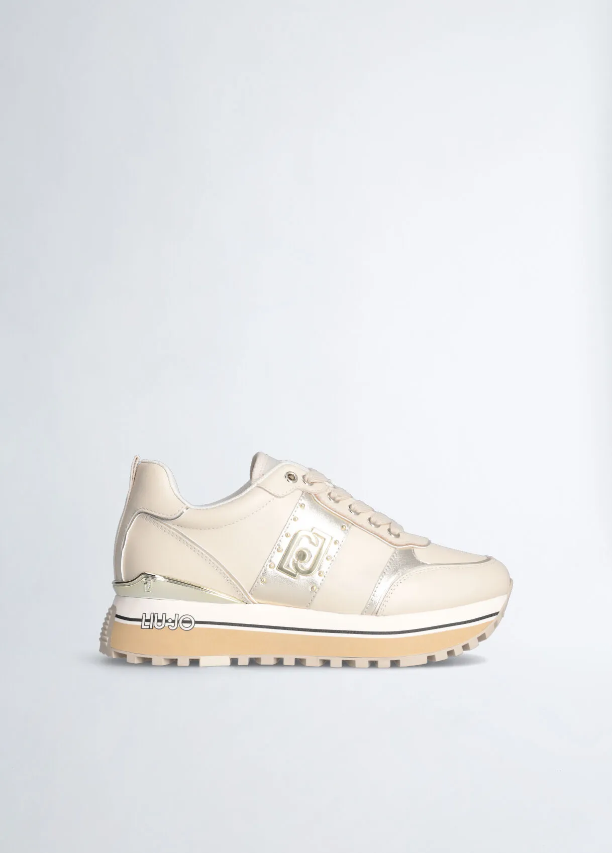 Sneakers platform beige in pelle