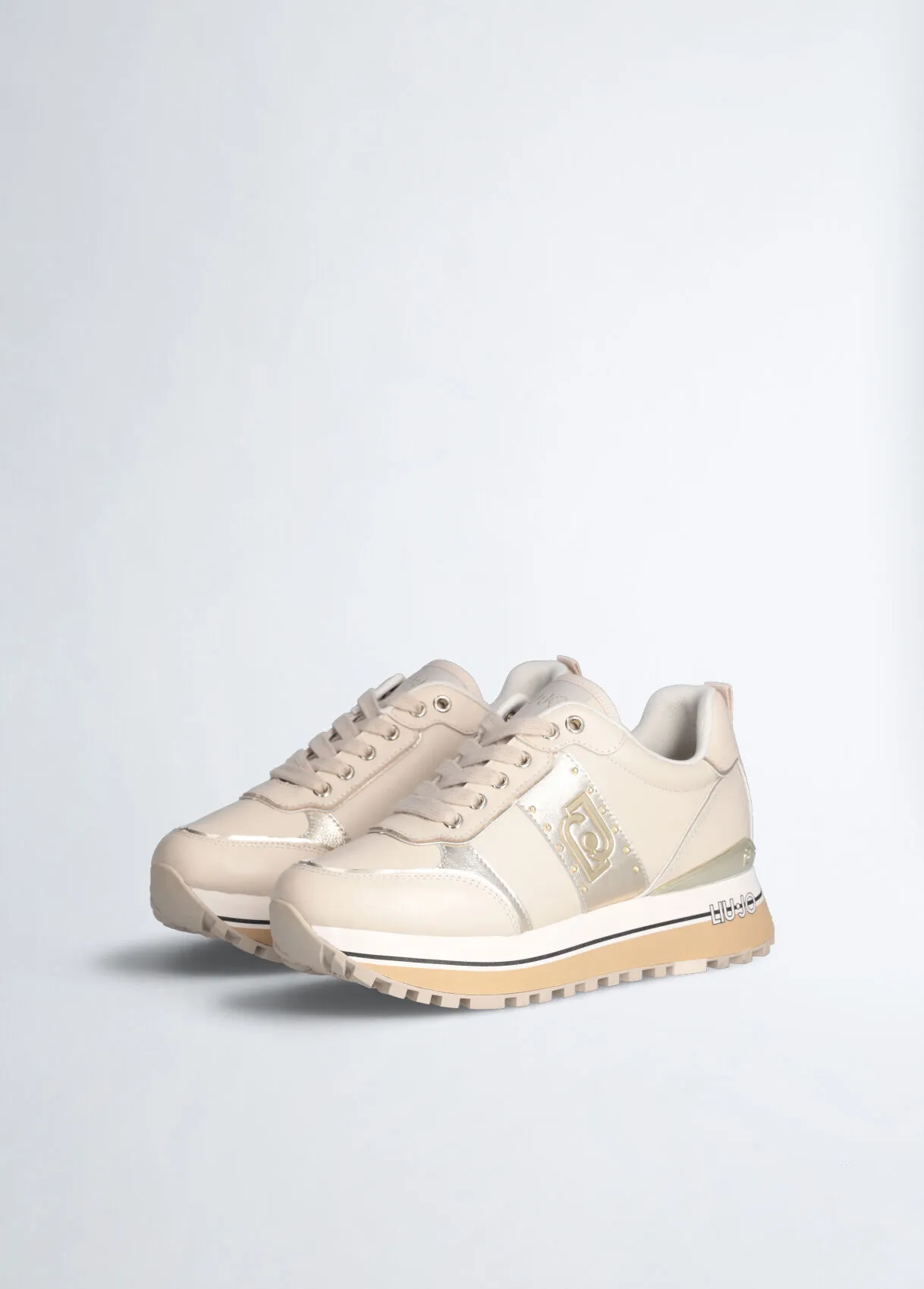 Sneakers platform beige in pelle