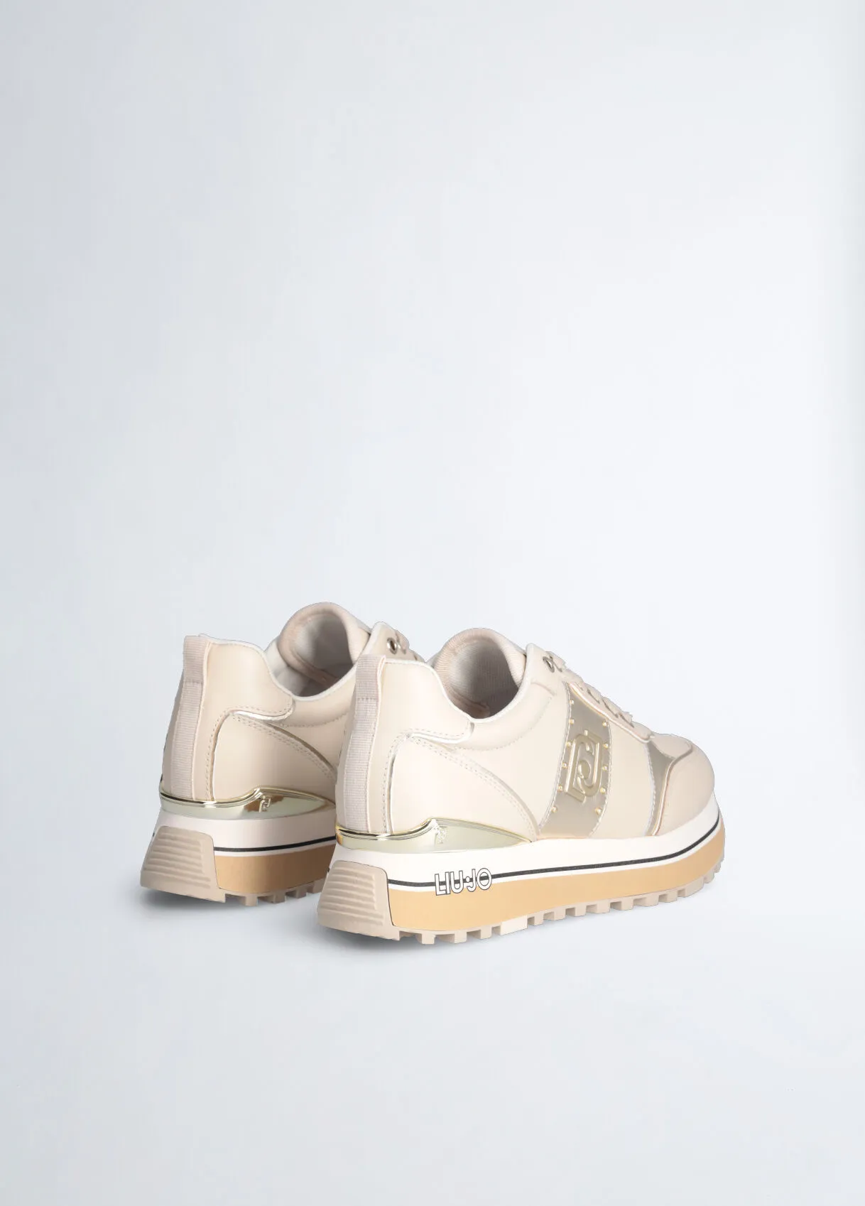 Sneakers platform beige in pelle