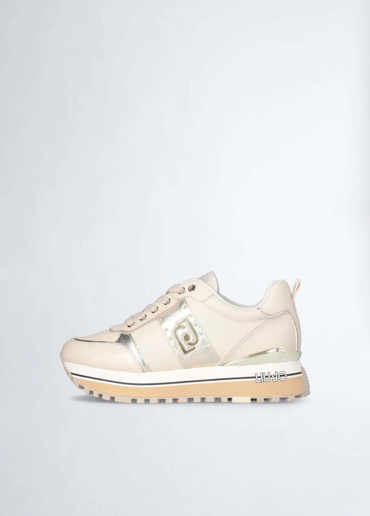 Sneakers platform beige in pelle