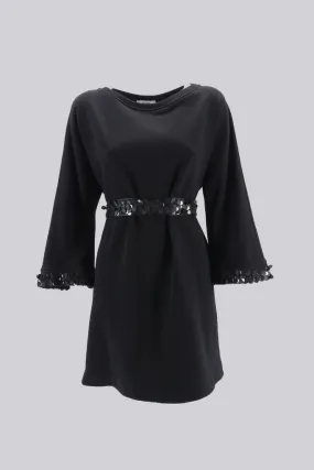 Sweatshirt Dress with Belt / Black