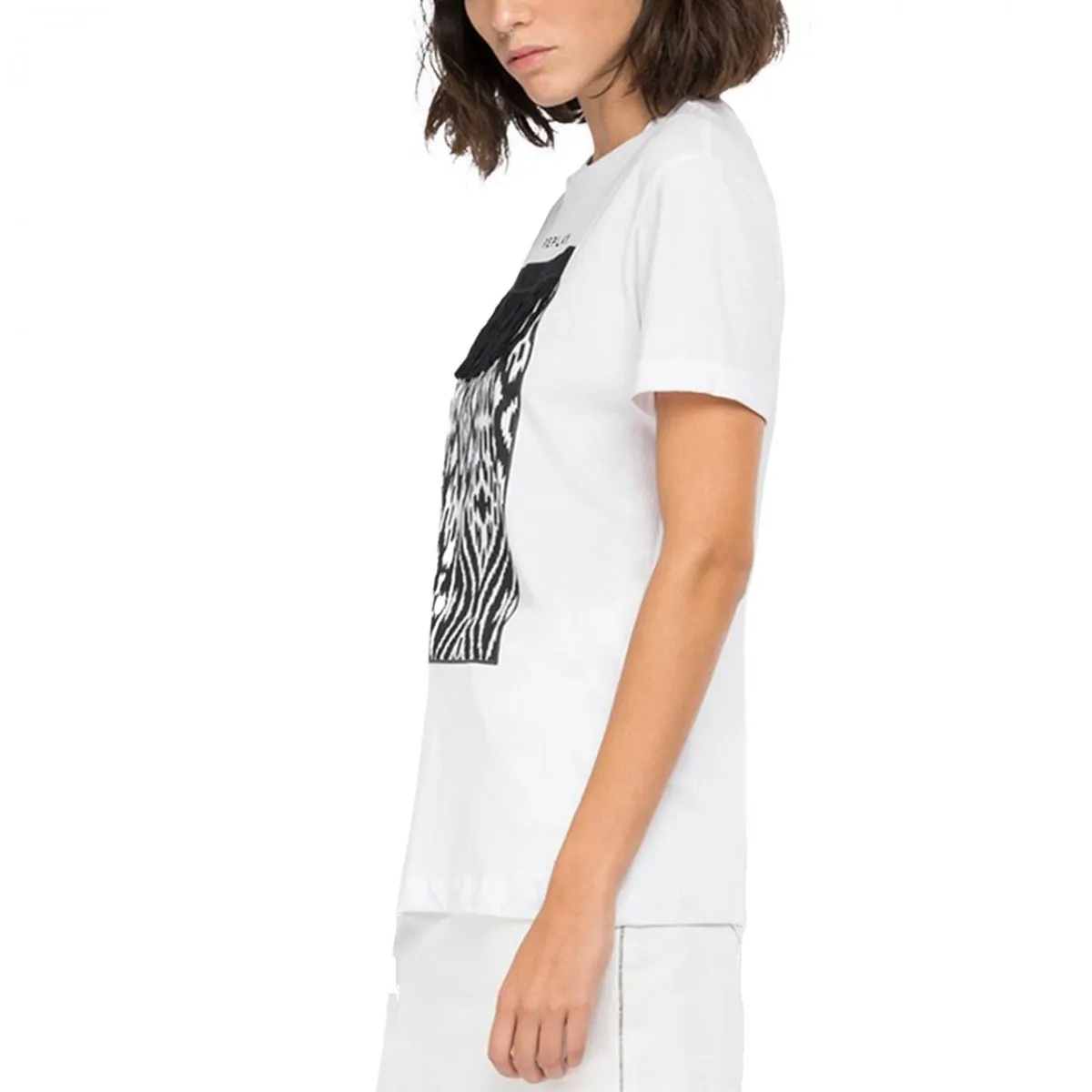 T-Shirt In Jersey Stampa Ikat, Bianco