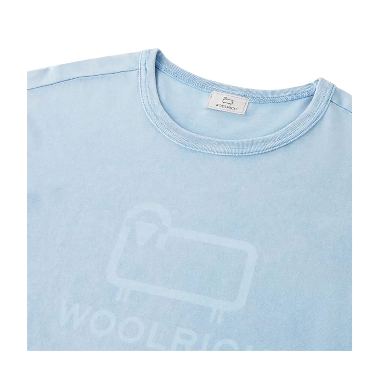 T-shirt Uomo Woolrich Macro Logo Celeste