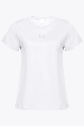 T-Shirt with Love Birds Embroidery / White