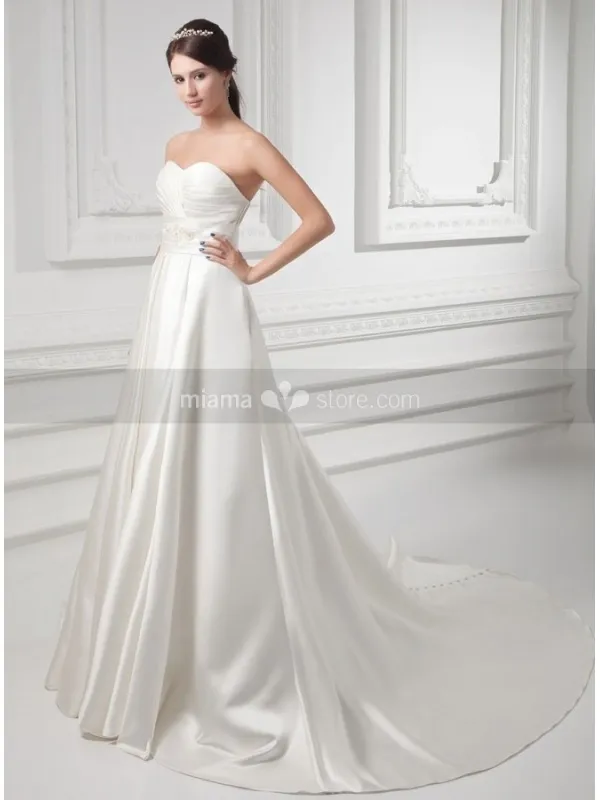 VANESSA - A-line Empire waist Sweetheart Chapel train Satin Wedding dress