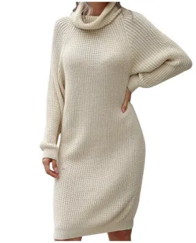 Women Causal Long Sleeve Turtleneck Sweater Dress 2022 New Autumn Winter Dress Lady Solid Color Ol Style Straight Knitte